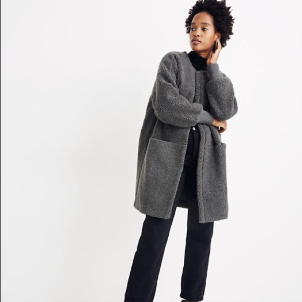 Madewell Bonded Sherpa Cocoon Coat, Grey, size XS